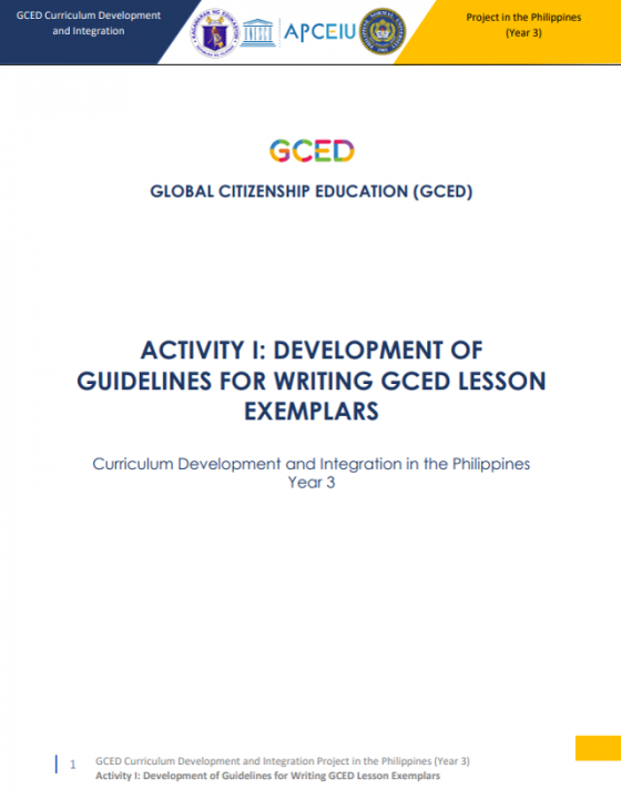 Cover Page for [ACTIVITY I] DEVELOPMENT OF GUIDELINES FOR WRITING GCED LESSON EXEMPLARS