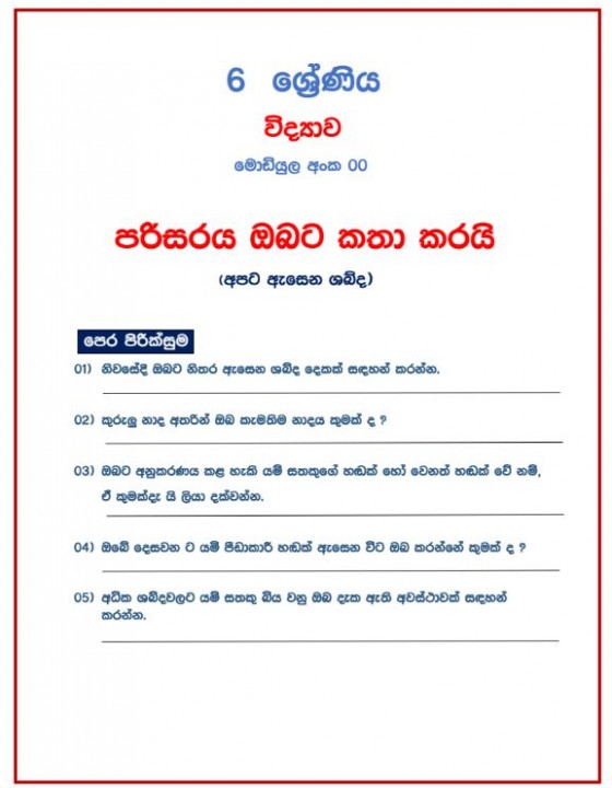 Cover for NIE Sound Test Grade 6 in local language_Sri Lanka_2021